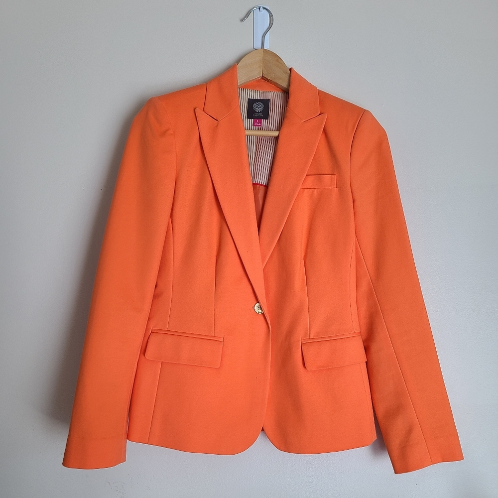 Vince Camuto Neon Orange One Button Blazer w/ Gold Buttons Size 0 Cotton Blend